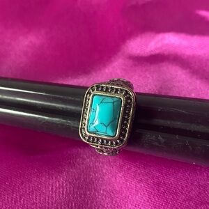 Turquoise Stone Silver-Tone Statement Ring - Women's Jewelry
